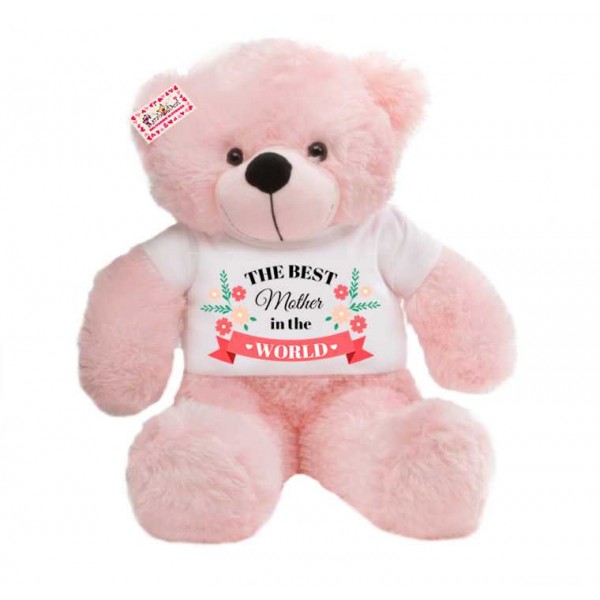 2 feet pink teddy bear wearing The Best Mother in the world T-shirt